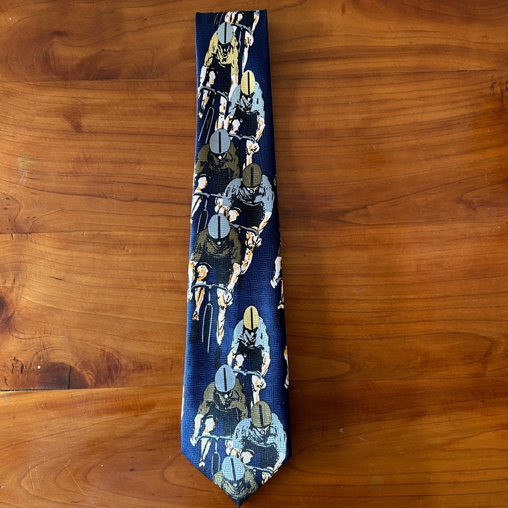 Alberto Perricci Tie Mens OS Navy Blue Vintage Cycling 100%‎ Silk Novelty VTG